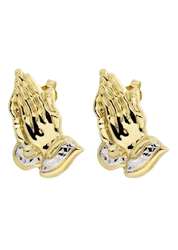 10K Praying Hands Gold Earrings For Men | Appx 1 Inch Wide