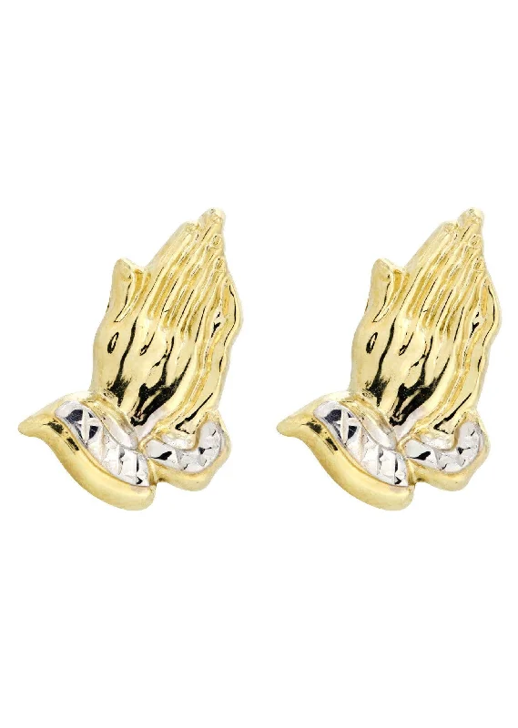 10K Praying Hands Gold Earrings For Men | Appx 5/8 Inches Wide