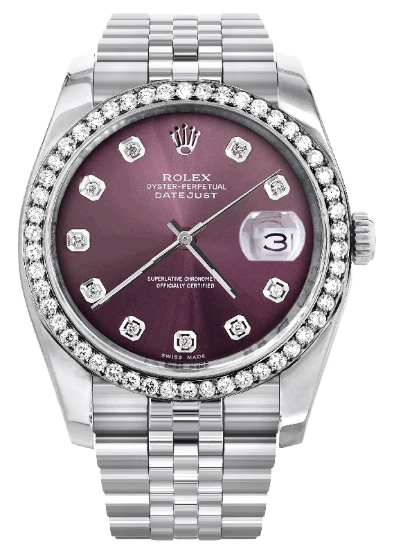 116200 | Hidden Clasp | Rolex Datejust Watch | 36Mm | Purple Dial | Jubilee Band