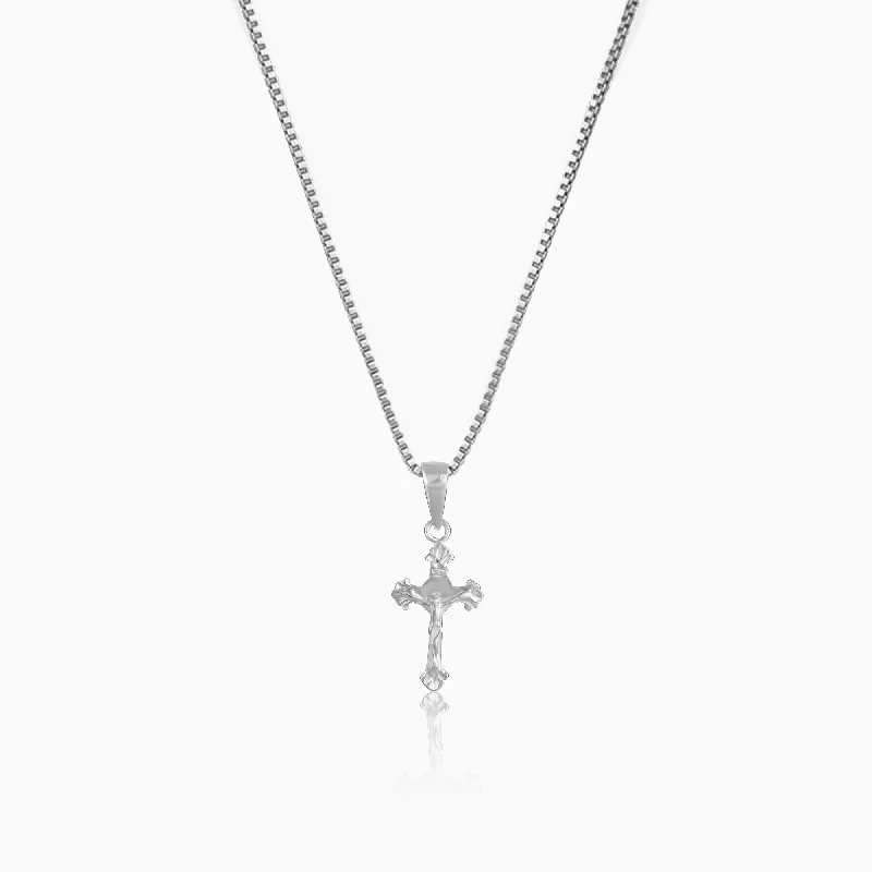 Silver Striped Cross Pendant with Men's Box Chain