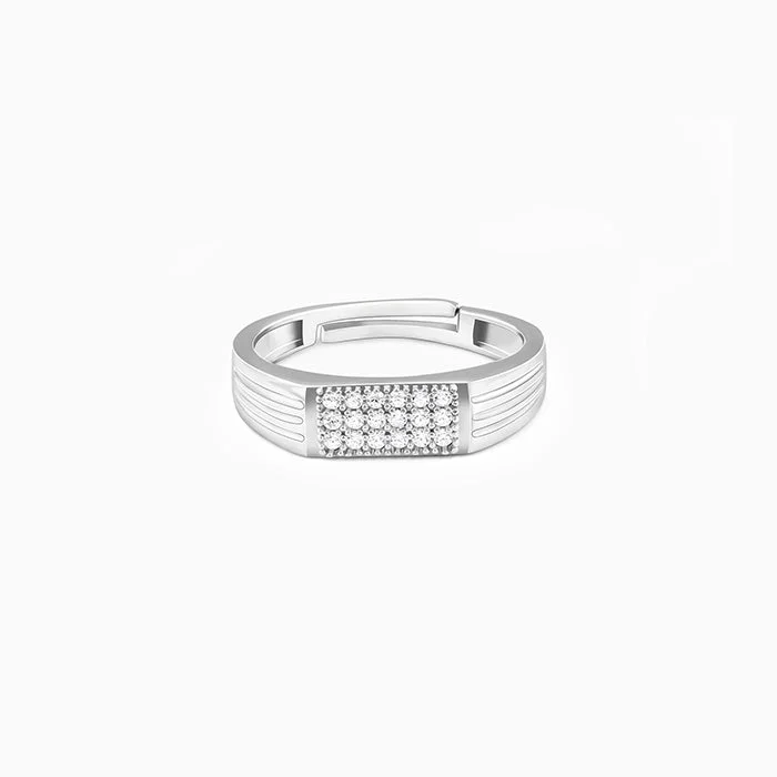 Silver Zircon Rectangle Ring For Him