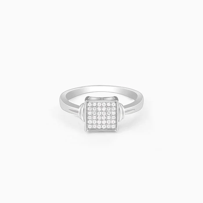 Silver Zircon Square Ring For Him