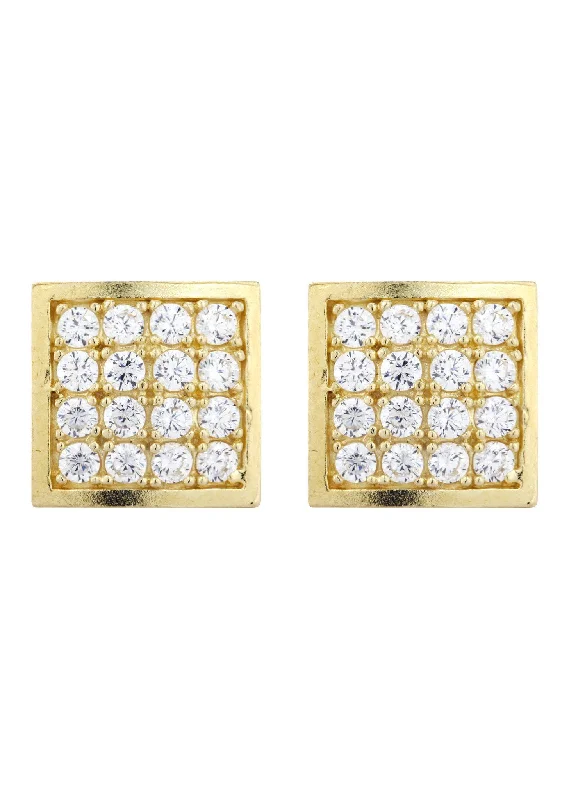 10K Square Gold Earrings For Men | Appx 3/8 Inches Wide