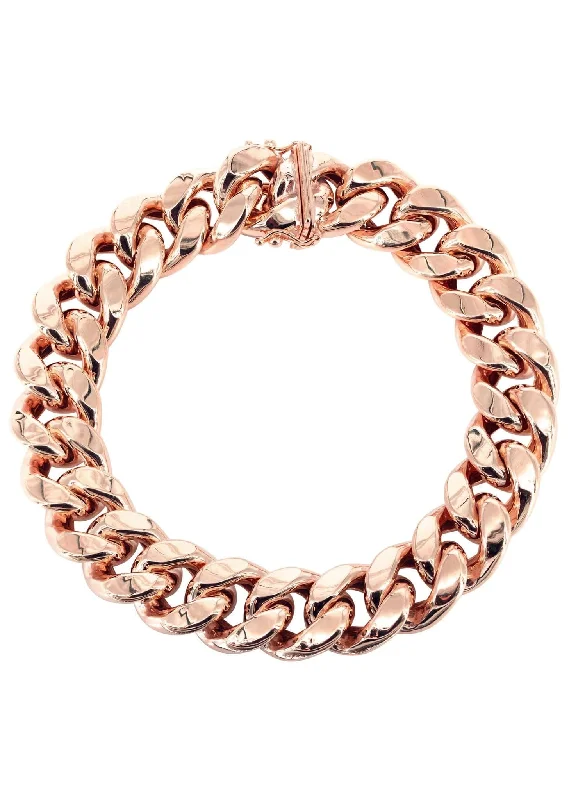 14K Rose Gold Bracelet Hollow Miami Cuban Link Women