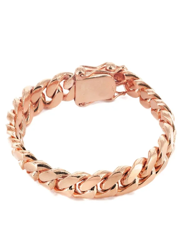 14K Rose Gold Bracelet Solid Miami Cuban Link For Women