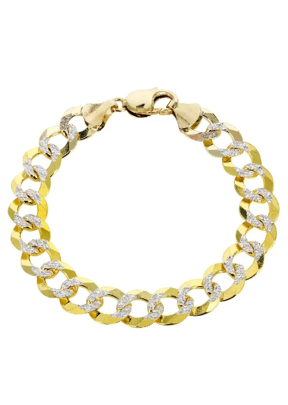 14K Gold Bracelet Hollow Cuban Diamond Cut For Women