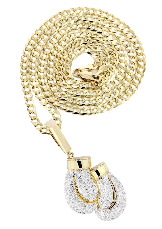 10K Yellow Gold Boxing Glove Diamond Necklace  | 1.47 Carats