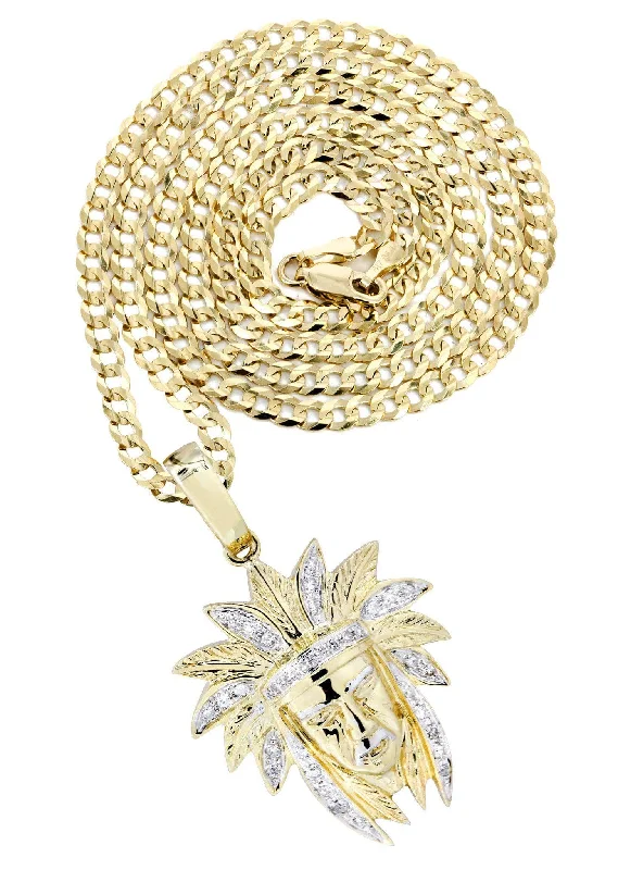 10K Yellow Gold Chief Head Diamond Necklace  | 0.23 Carats