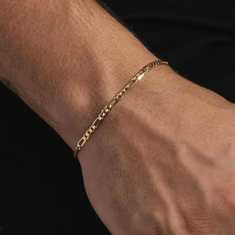 10k Solid Gold Figaro Bracelet (3mm)