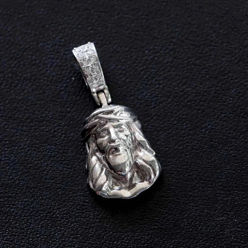 Solid White Gold Micro Jesus Pendant