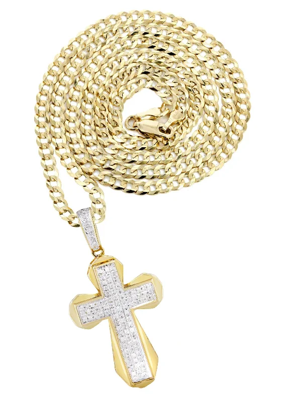 10K Yellow Gold Cross  Diamond Necklace  | 0.39 Carats