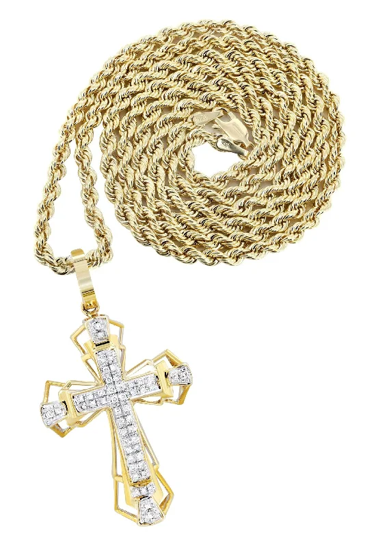 10K Yellow Gold Cross Diamond Necklace  | 0.26 Carats