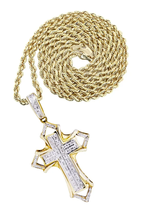 10K Yellow Gold Cross Diamond Necklace  | 0.32 Carats