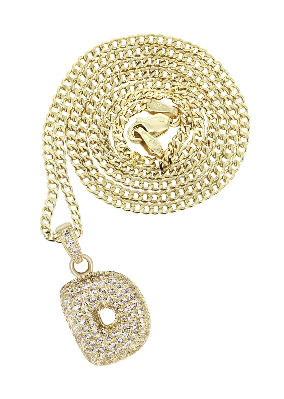 10K Yellow Gold Bubble Letter ""D"" CZ Necklace | Appx. 4.6 Grams