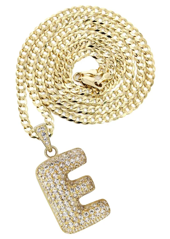 10K Yellow Gold Bubble Letter ""E"" CZ Necklace | Appx. 13.3 Grams