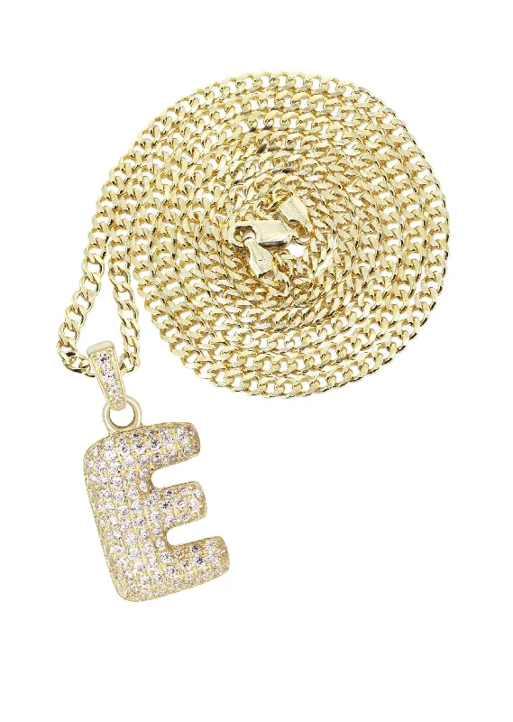 10K Yellow Gold Bubble Letter ""E"" CZ Necklace | Appx. 4.3 Grams