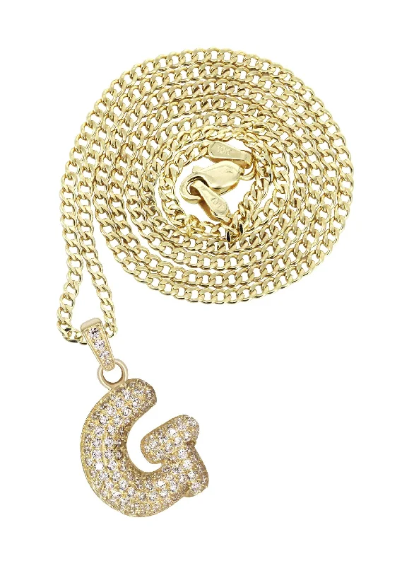 10K Yellow Gold Bubble Letter ""G"" CZ Necklace | Appx. 4.5 Grams