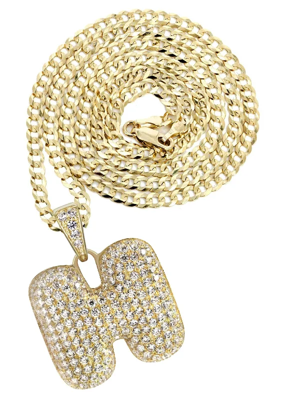 10K Yellow Gold Bubble Letter ""H"" CZ Necklace | Appx. 14.5 Grams