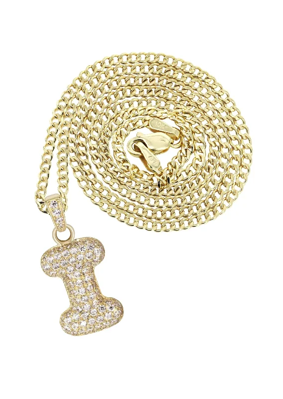 10K Yellow Gold Bubble Letter ""I"" CZ Necklace | Appx. 4 Grams