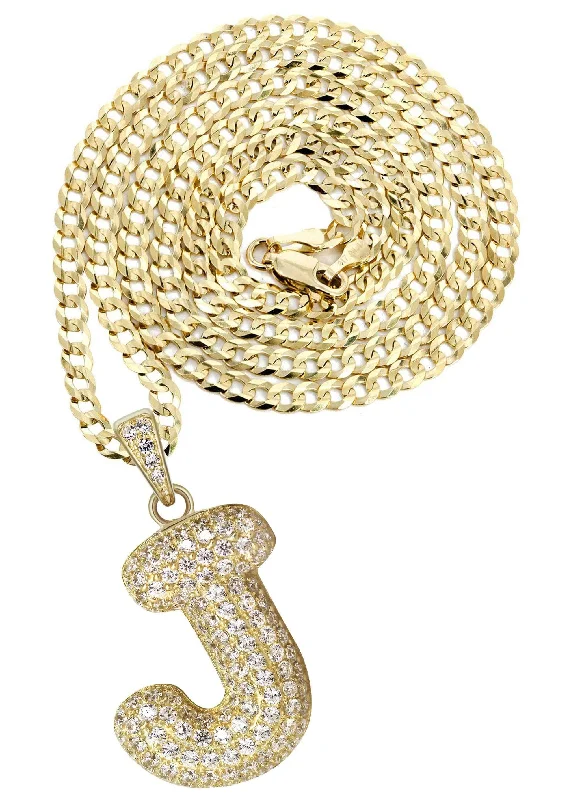 10K Yellow Gold Bubble Letter ""J"" CZ Necklace | Appx. 12.9 Grams