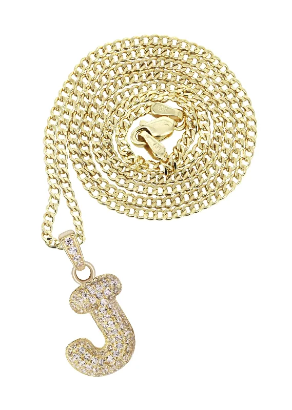 10K Yellow Gold Bubble Letter ""J"" CZ Necklace | Appx. 4.1 Grams