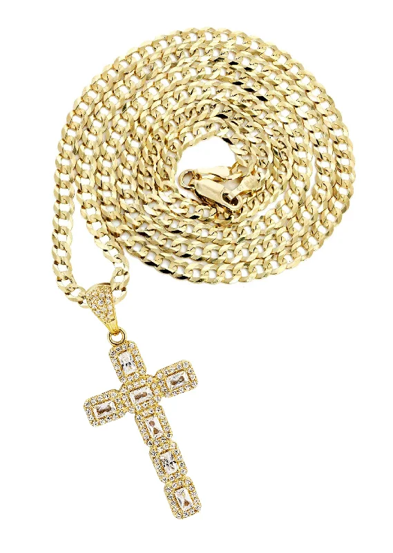 10K Yellow Gold Cross  3 Necklace | Appx. 14.7 Grams