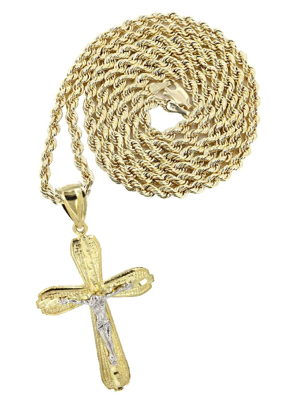 10K Yellow Gold Cross / Crucifix  Necklace | Appx. 13.7 Grams