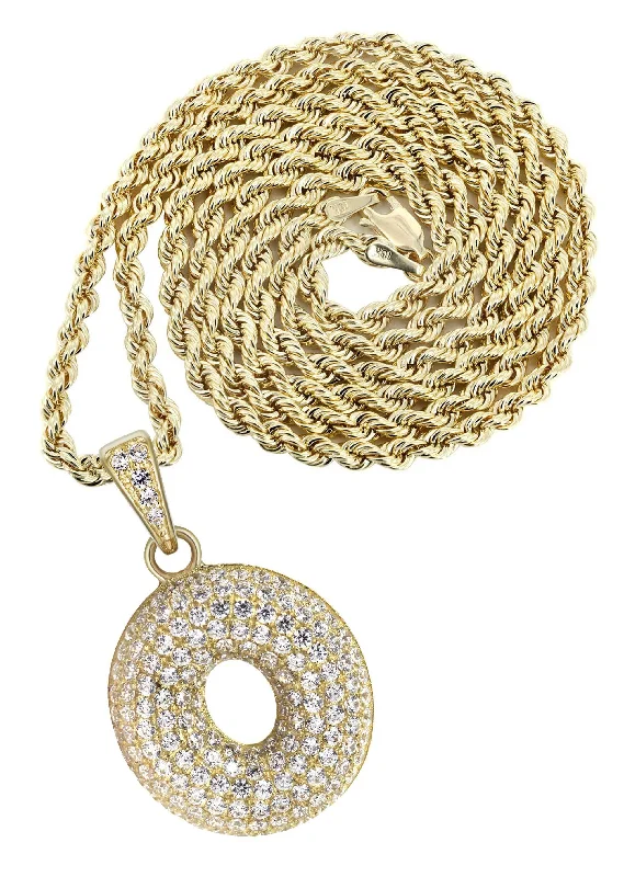 10K Yellow Gold Bubble Letter ""O"" CZ Necklace | Appx. 13.5 Grams