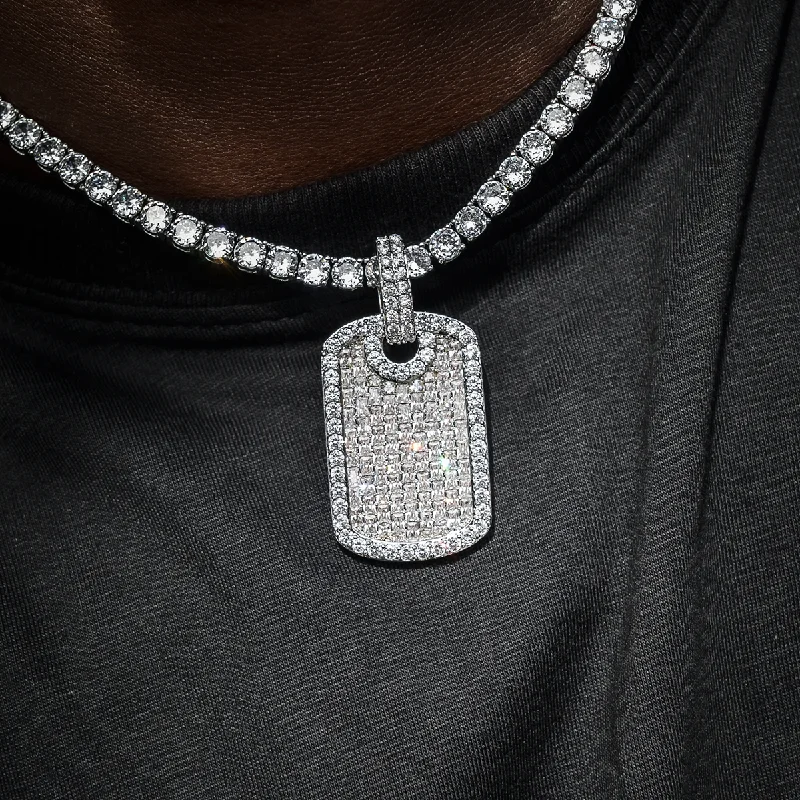 Baguette Dog Tag Pendant in White Gold