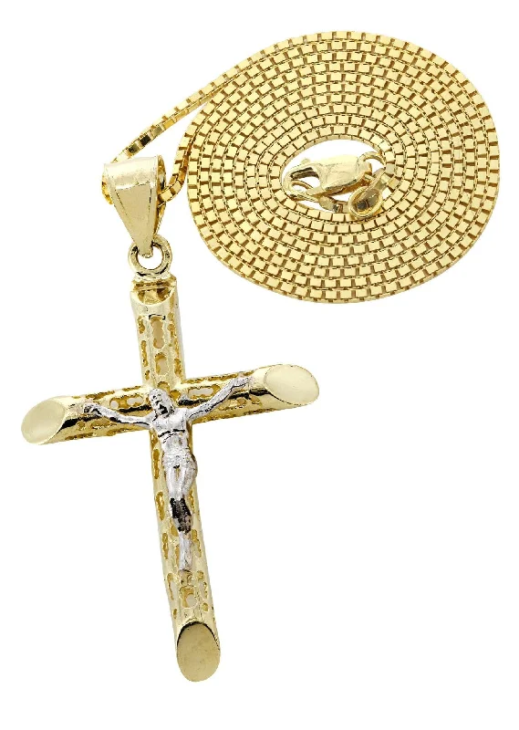 10K Yellow Gold Box Cross / Crucifix Necklace | Appx. 7.6 Grams