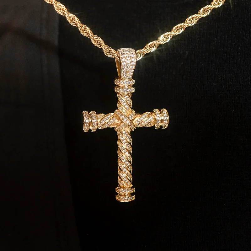 Diamond Rope Cross Pendant in Yellow Gold