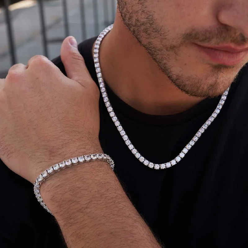 Diamond Tennis Chain + Bracelet Bundle in White Gold- 5mm