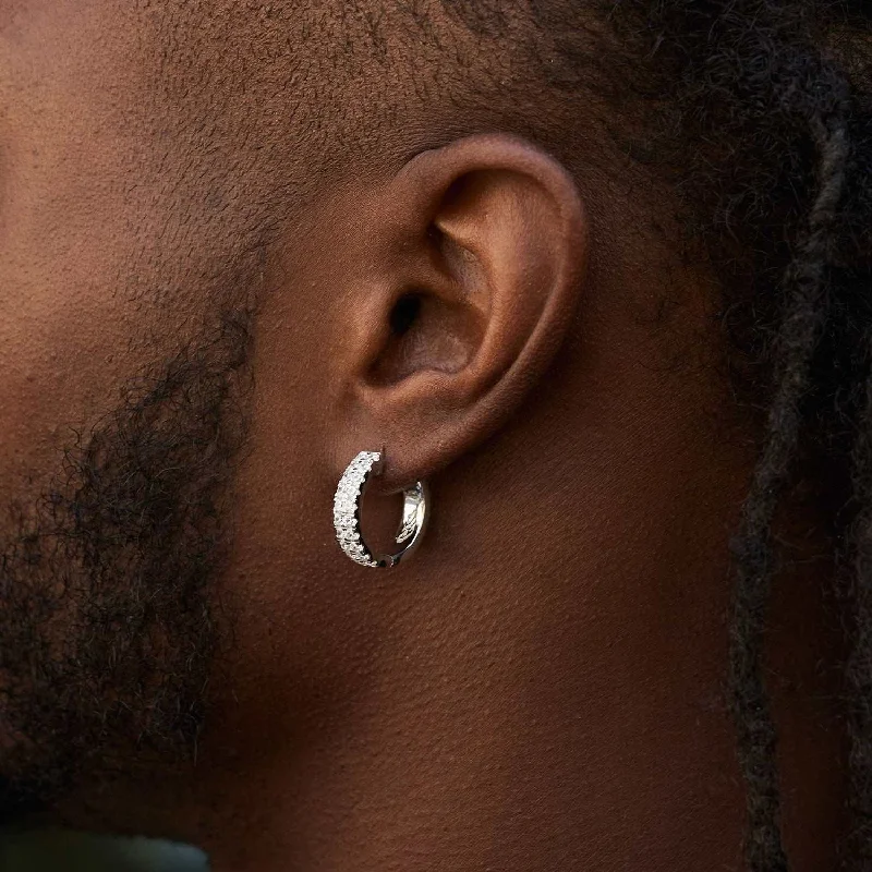 Double Row Hoop Earrings in White Gold