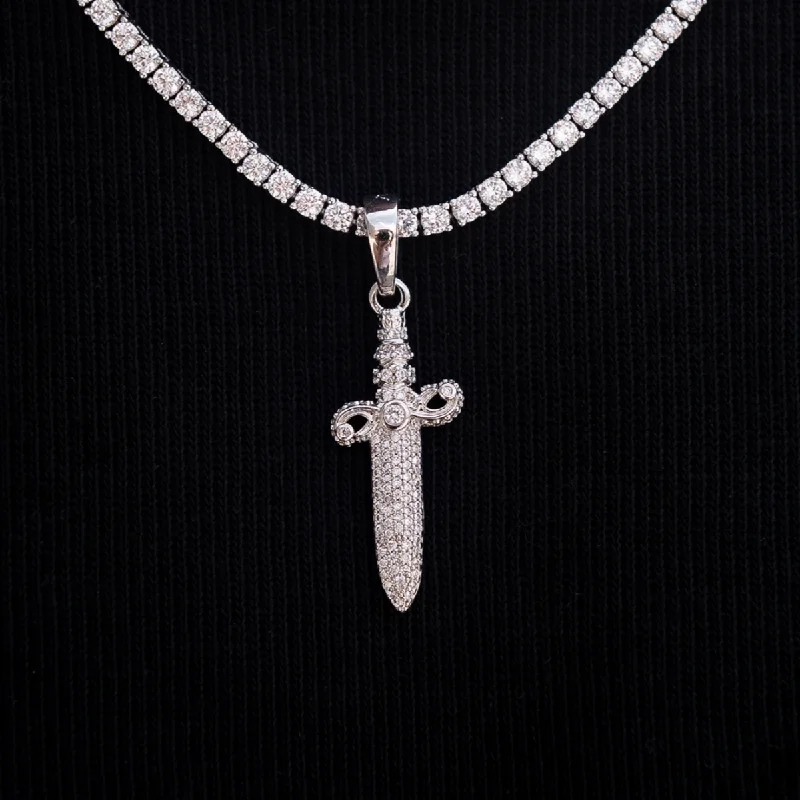 Iced Knife Pendant in White Gold