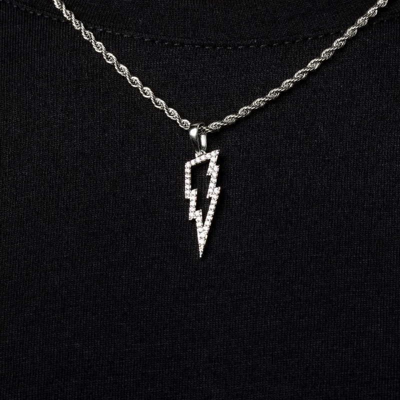 Micro Iced Lightning Bolt Pendant in White Gold