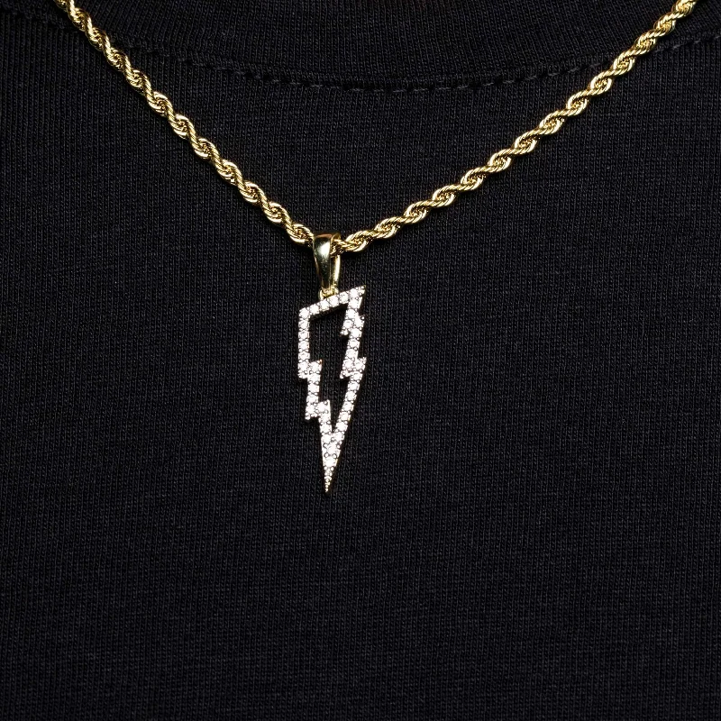 Micro Iced Lightning Bolt Pendant in Yellow Gold