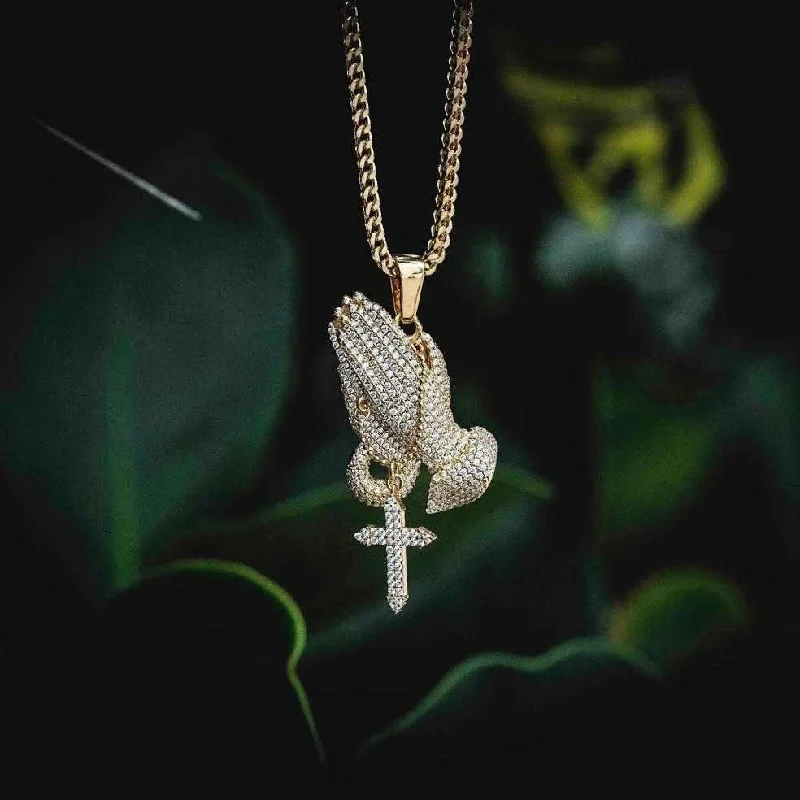 18k Vermeil Iced Praying Hands Pendant