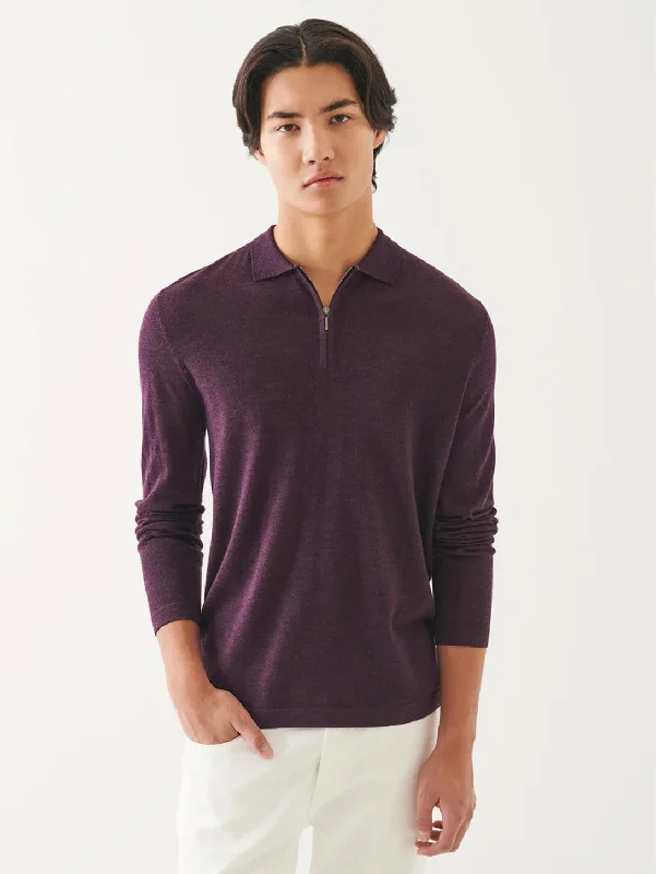 Extra-Fine Merino 1/4 Zip Polo - Bordeaux