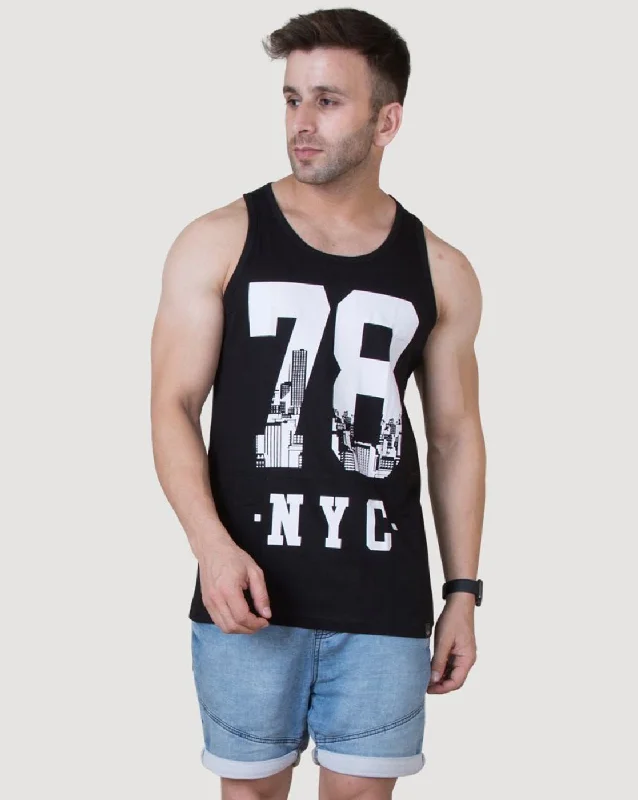 Black Newyork Printed Gym Vest