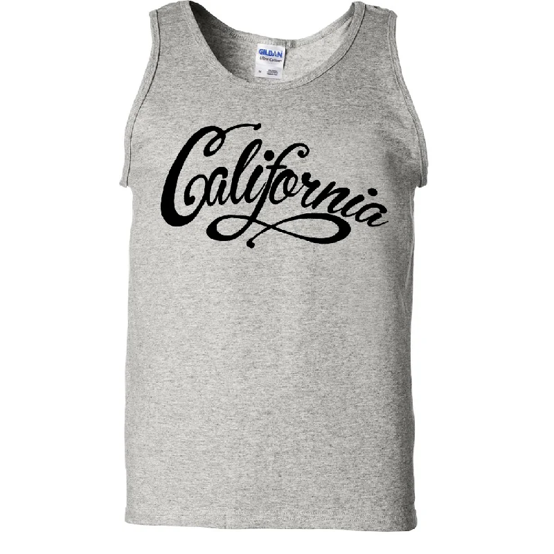 California Beach Script Black Print Asst Colors Tank Top