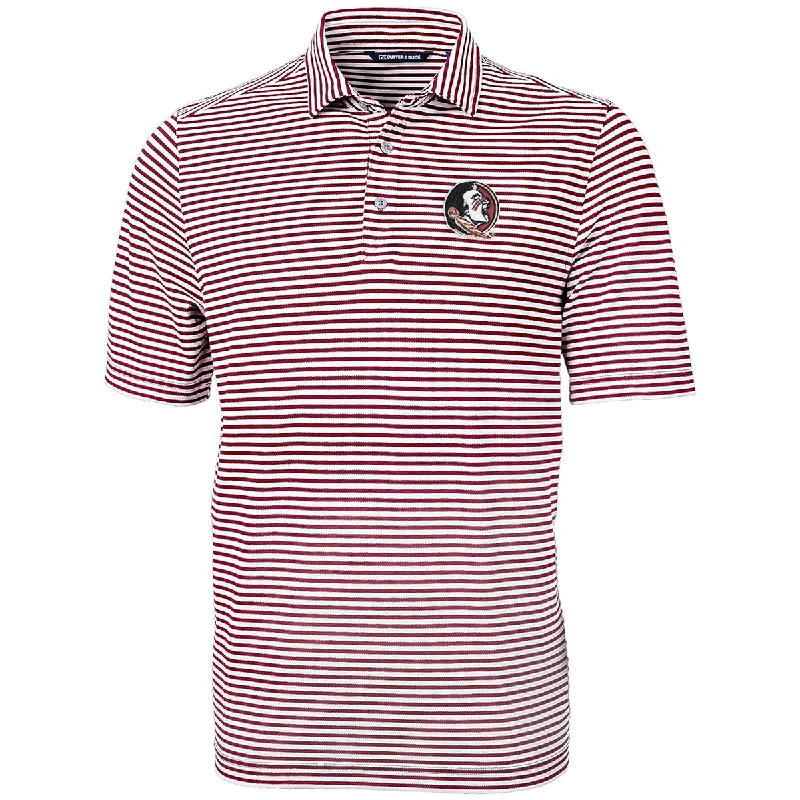 Cutter & Buck Men's Seminole Logo Virtue ECO Stripe Polo - Garnet/White