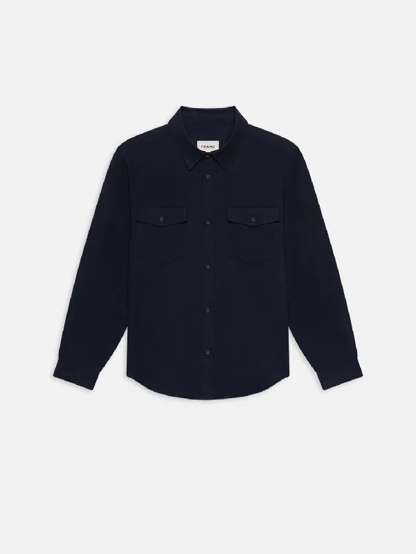 Double Pocket Wool Blend Overshirt - Dark Navy