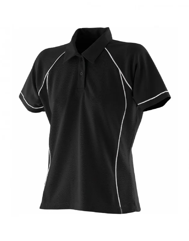 Ladies Performance Piped Polo | BLACK/WHITE