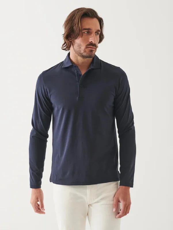 Pima Cotton Stretch Long Sleeve Polo - Midnight