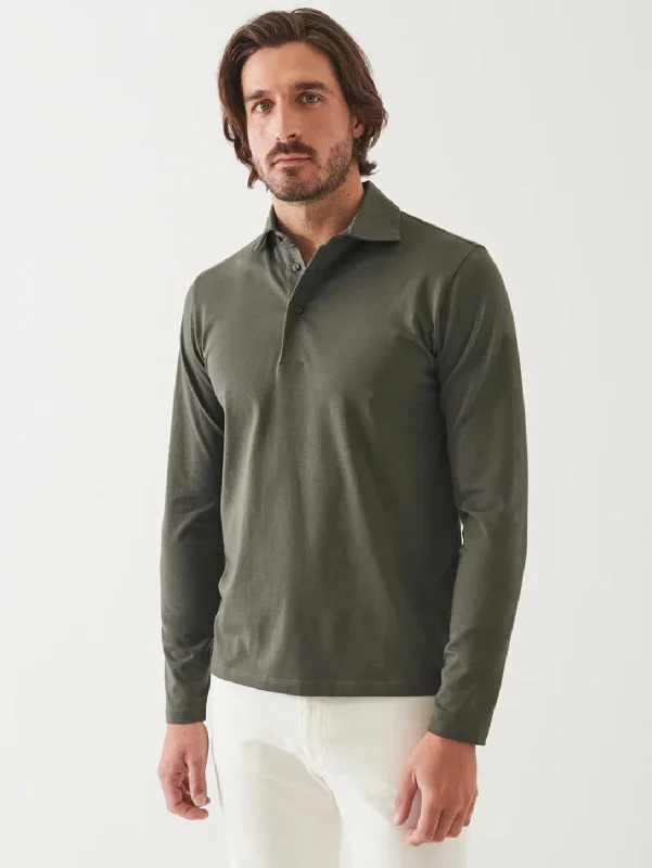 Pima Cotton Stretch Long Sleeve Polo - Thyme