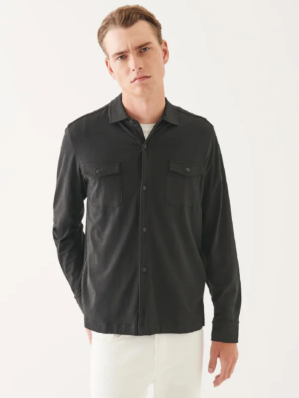 Pima Cotton Stretch Overshirt - Black