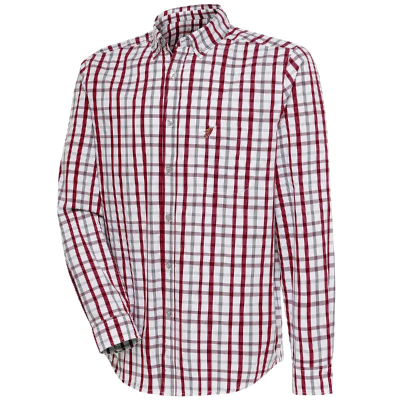 Antigua Men's Arrowhead Logo Classic Fit Plaid Long Sleeve Woven Shirt - Garnet/White