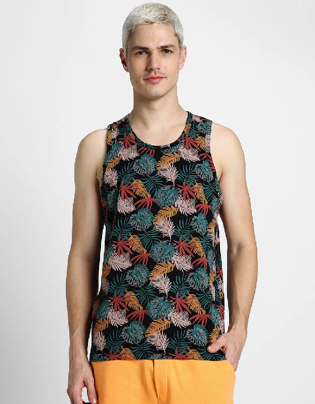 Multicolor Leaf Printed Gym Vest