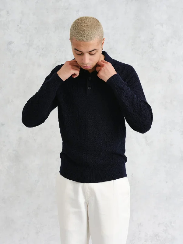 Oban Polo - Navy Textured Knit