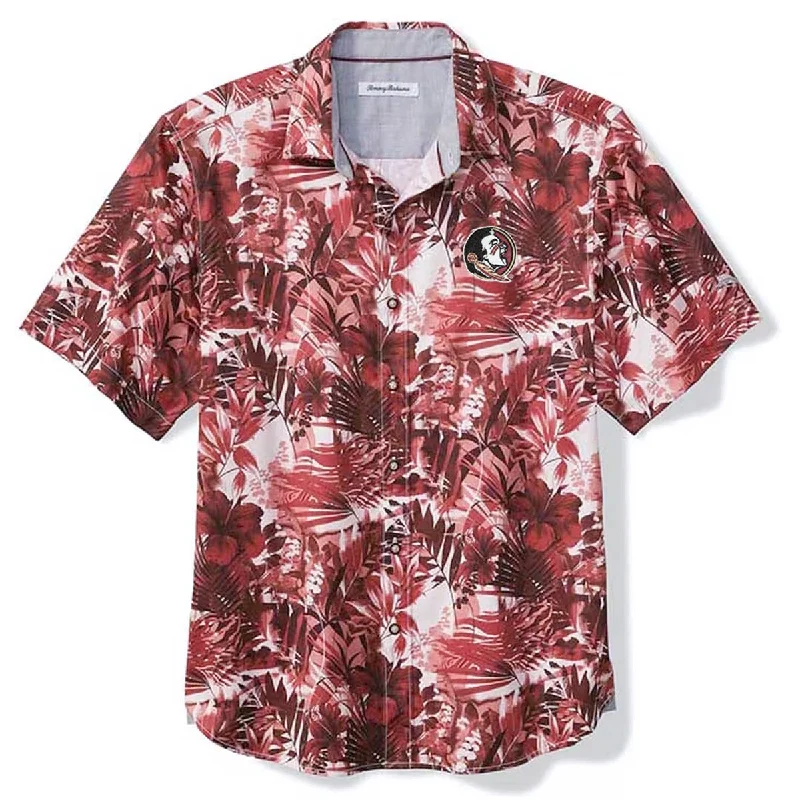 Tommy Bahama Men's Seminole Logo Electric Blooms Short Sleeve Camp Shirt - Garnet